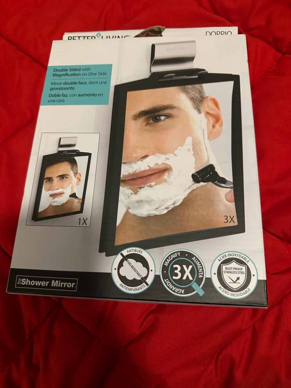 Black 3X Magnifying Shower Mirror for Men Grooming